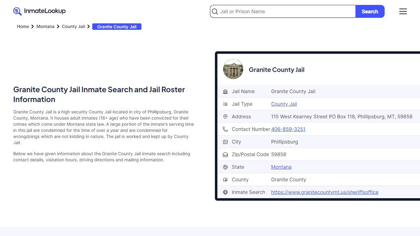 Granite County Jail (MT) Inmate Search Montana - Inmate Lookup